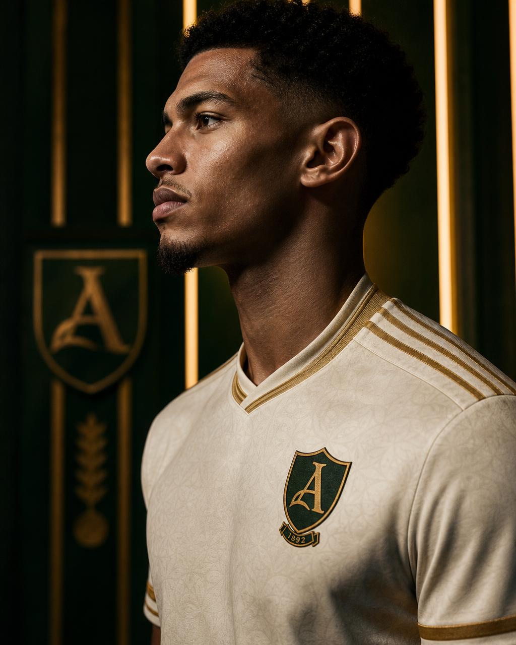 Captain Elias Thorne in profile wearing the cream and gold Aurelius kit