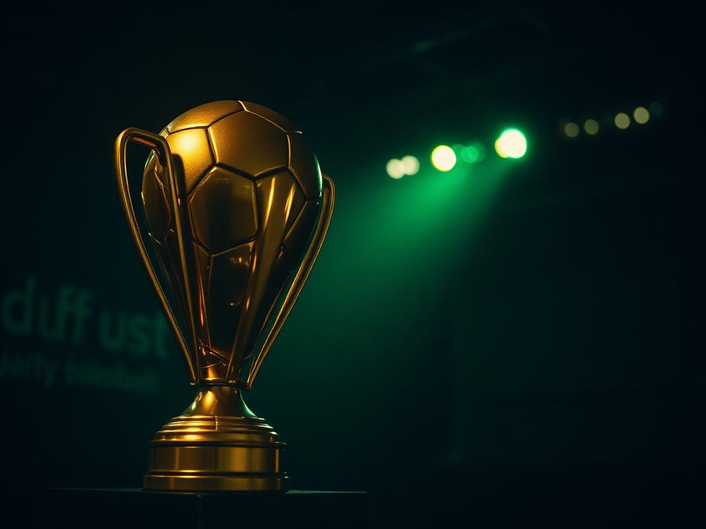 A golden trophy lit in a dark trophy room